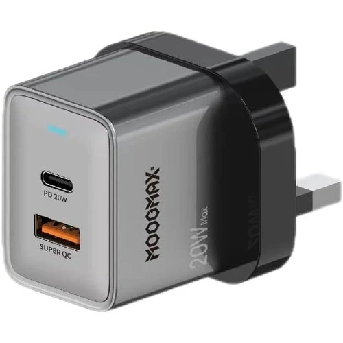 20W Wall Charger Fast Charger Safety Anti Over Voltage Wall Charger with 2 Charging Ports (Type C & USB) Type C Charger Head Support PD FishType C and USB Grey Charger for iPhone, Samsung and More