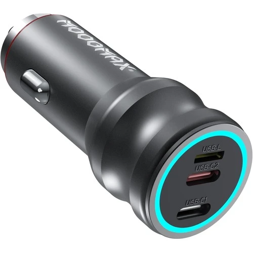 65W car charger, with two Type-C PD ports that support fast charging and an iPhone lightning port for using the iPhone cable to charge your Android phone from Moogmax (Black)