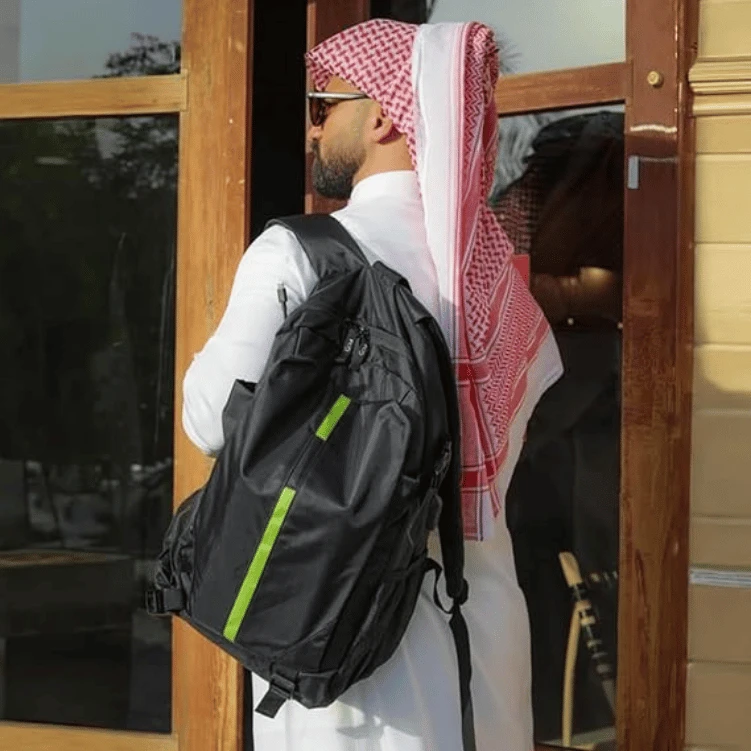 Goui BackPack Line 20 L | Multi-Functional Weather-Resistant Backpack with Hidden Pocket | Magnetic Bar & USB/Type-C Charging Ports | Ideal for Travel, School & Daily Use - Black/Green