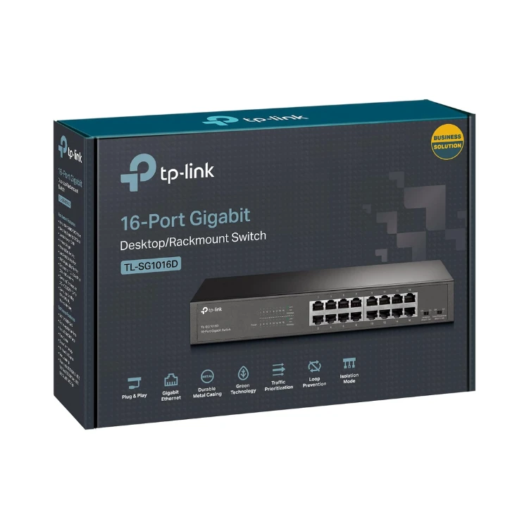 TP-Link 16-Port Gigabit Ethernet Switch, Rack-Mount/Desktop, Steel Case(TL-SG1016D)