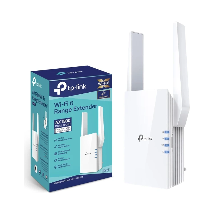 TP-Link AX1800 Dual Band Wi-Fi 6 Range Extender, Wi-Fi Booster/Hotspot with 1 Gigabit Port, 2 External Antennas and Built-In Access Point Mode, UK Plug(RE605X)