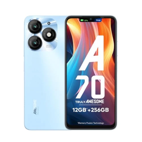 ITEL  A70 (4GB RAM, 256GB ROM) Upto 12GB RAM with Memory Fusion | 13MP Dual Rear Camera & 8MP Front Camera | 5000mAh with Type-C | Dynamic Bar | Side Fingerprint | Octa-Core Processor | Azure Blue