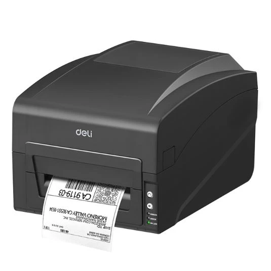 Deli Direct Thermal Printer S351-4 Inch Desktop Printer for Logistics, Light Manufacturing, Retail and Healthcare: Plastic housing, black-gray finish, compact design with USB connectivity & LAN